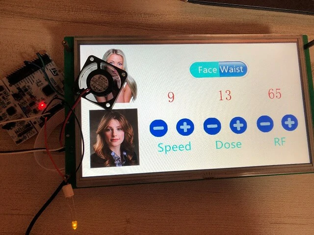 a screen with a white screen and a red light